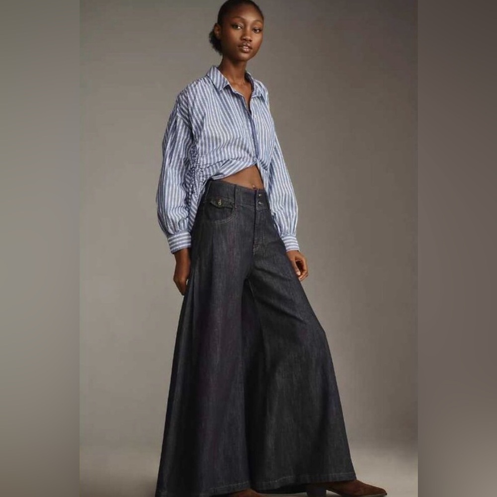 New PILCRO Dramazzo Mid Rise Ultra Wide Leg Stretch Waist Jean Dark Blue SIZE 31